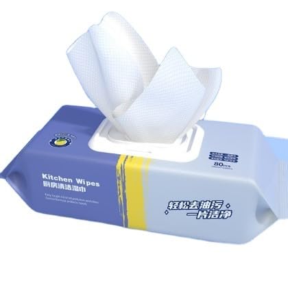 Kitchen Cleaning Wipes, Heavy Duty Degreasing Wet Wipes, 80 Sheets, Enlarged Thick Cloths Remove Oil and Dirt, One-Pump Dispenser, Quick Clean for Stoves, Range Hoods, Countertops