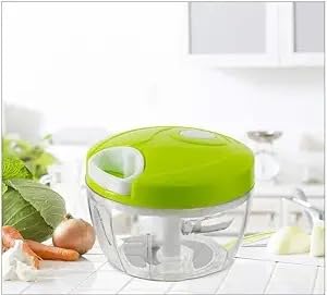 Manual Garlic Mincer and Vegetable Chopper – Hand Pull String Food Processor with Stainless Steel Blades | Compact Onion, Nut, Herb & Veggie Cutter (Green)