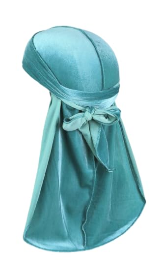 Velvet Waves Durag with Long Tail Wide Strap for Men, (MINT GREEN)
