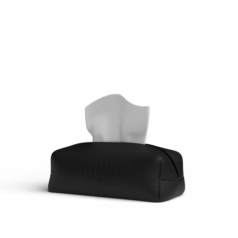 ART MOOD HOME Leather Tissue Box Cover - Premium Faux Leather - Modern Rectangular - Black