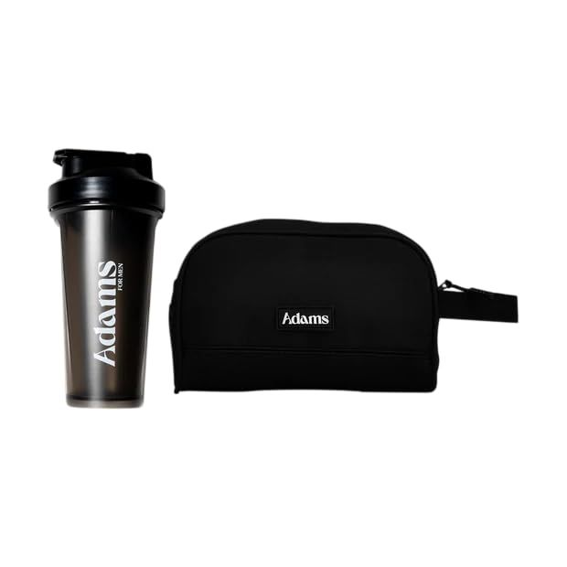 Adams Gym Pouch with Essential Protein Shaker, Black Travel Bag and Shaker Bottle Set