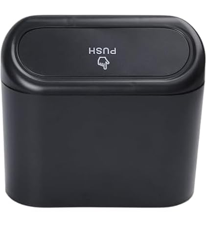 Mini Car Trash Can with Push Lid (Push) – Elegant Black Design – Durable Waterproof & Leak Proof Plastic to Keep Your Car Clean
