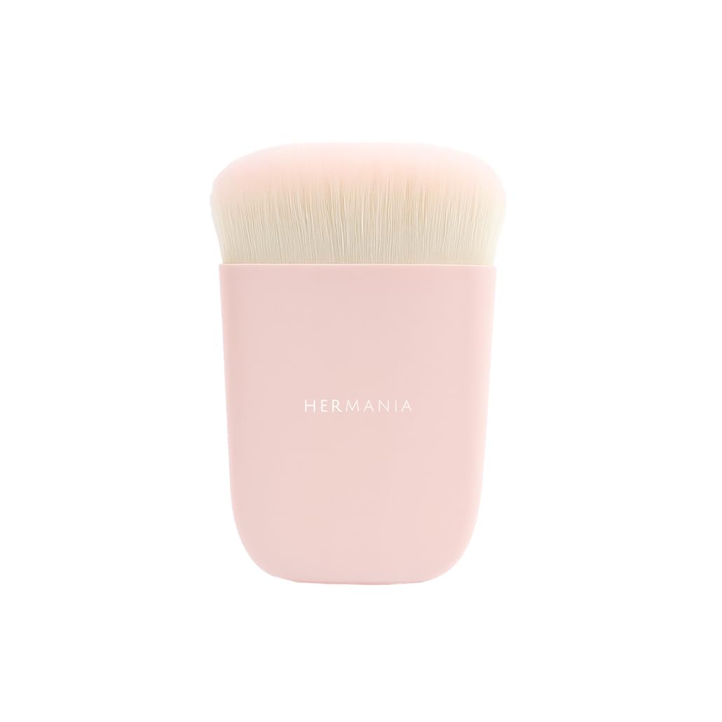 Hermania Flat Makeup Brush, Soft Dense Bristles Compact Pocket-Size Tool for Foundation, Blush, Bronzer and Contour (Blush Pink)