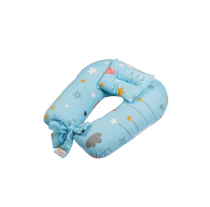 Nursing Pillow With Head Pillow & Tie – Blue Crescent Moon