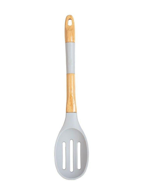 Silicone Slotted Spoon with Wood Handle, 36 cm, Heat-Resistant, Grey