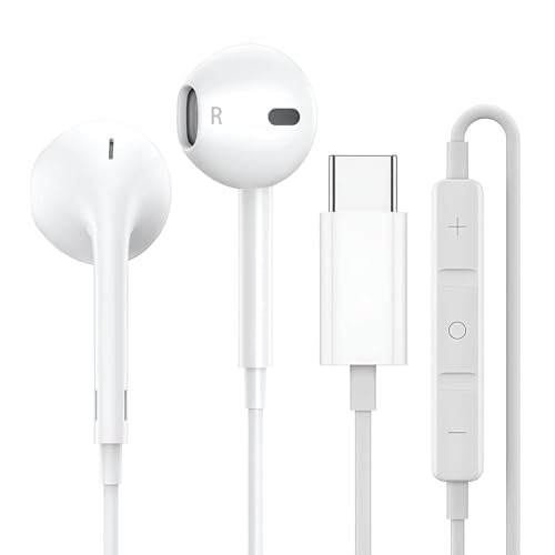 USB C Headphones for Phone 16 Pro Max 15 Plus Pad Pro, Type C with Microphone Hi-Fi Stereo Earphones USB C Wired In-Ear Headphones for Sam-sung S23 S22 S21 S20 A54, Goo-gle Pixel 8 7 6A, One-Plus 10