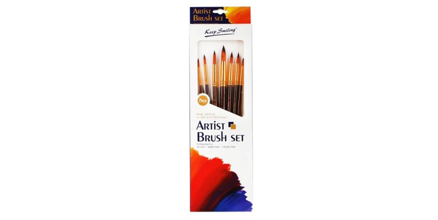 Keep Smiling Round Artist Paint Brush Set 7-Pieces, Black/Gold