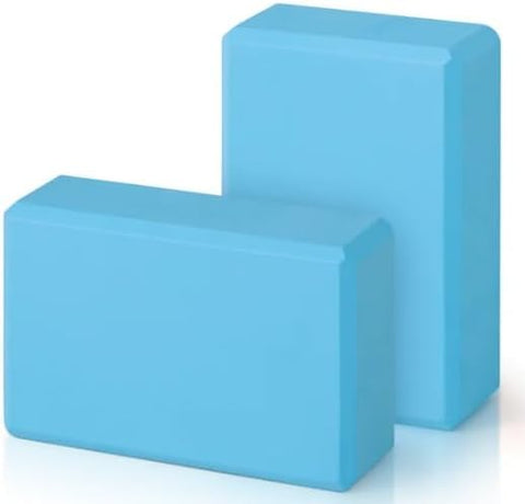 Yoga BLock Brick Pilates Sports Exercise Gym Foam Workout Stretching Aid Body Shaping Health Training Equipment (2 Pack) (Double Color) (Blue, One size)
