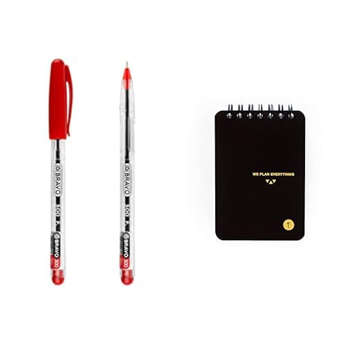Bravo Stationery Bundle: Ball Pen Red + YM Sketch Designer Notebook A7 Lined