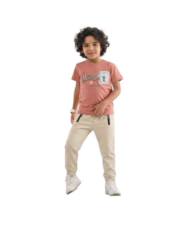 Buongiorno Boys Cotton T-shirt & Pants Set, Cashmere & Beige, 100% Cotton, Kids Casual Wear