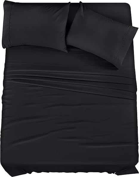 Fitted bedsheet -full elastic 160x200 cm with 2 pillowcase 50x70 cm (Black)