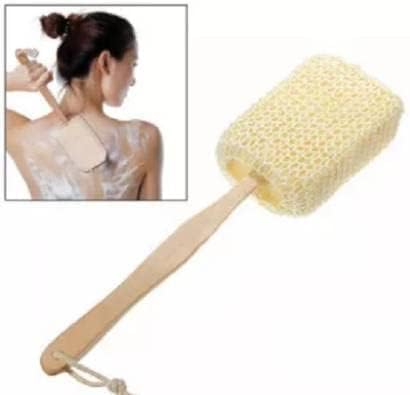 Shower Loofah with Wooden Handle - Exfoliating Bath Sponge and Body Scrub Brush for Men Women Sensitive Skin