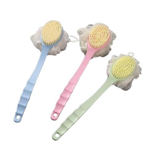 2 Piece Bath Brush Set with Loofah Back - Reach for Hard Back Places - Soft and Practical Loofah