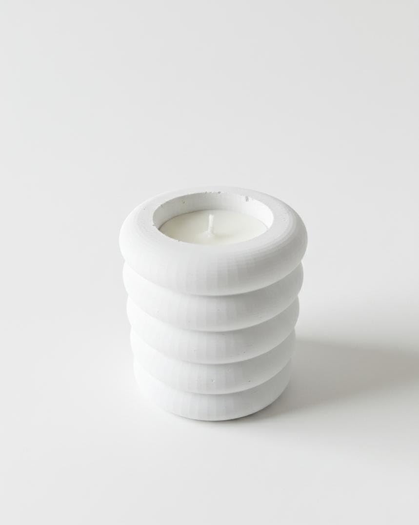 Spaceshoop Modern White Ribbed Pillar Candle – Minimalist Decorative Scented Candle for Home Décor, White