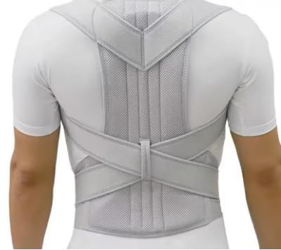 Posture Corrector Back Support Belt, Adjustable Shoulder Brace, Breathable Mesh Design, Grey
