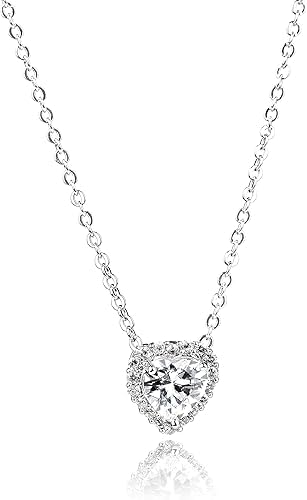 Heart-Shaped Crystal Pendant Necklace, Sterling Silver Chain, Cubic Zirconia