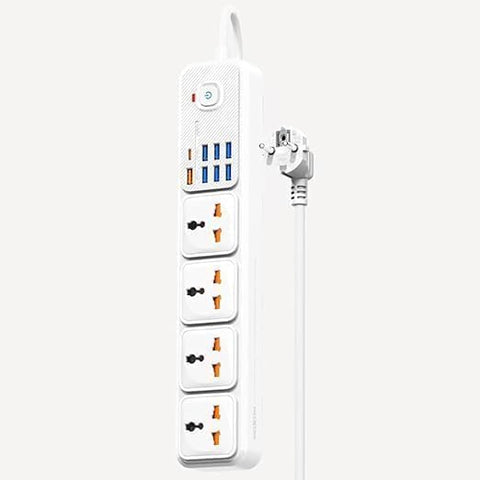 V VOLT Power Strip 12 in 1 20W with 4 Electrical Outlets, 7 USB Ports, 1 Type-C PD Port with Master Control and One Switch – 20W, Cable Length 3 Meters(White)