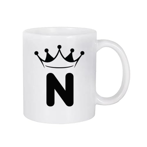 White Mug with letter (N) Black crown Design