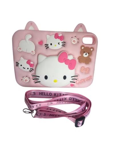 Eco Cartoon 3D Silicon Handle Stand Cover ForiPad mini 7 (2024 Model, 7th Generation) / mini 6 (2021 Model, 6th Generation) Funda Case (With Rope) (Cute Cat Pink)