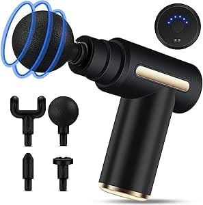 Mini muscle massage gun, professional portable gun with low noise Type C charging, equipped with 6 speeds and 4 heads for back and neck massage (random color) from Phyzioline