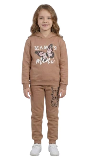 Tring Girls 2 Piece (Hoodie + Pants) Milton Quilted Material Casual Trendy Outerwear Set Butterfly Design "MAMA'S Mini" Print Perfect Style And Warmth In Winter