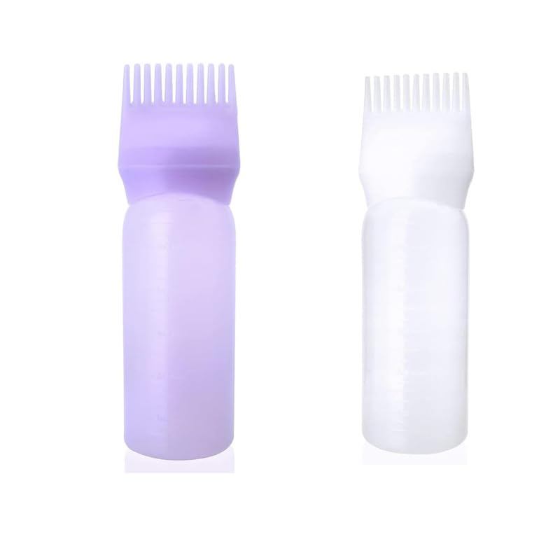 Rana Store Hair Dye Brush Bottle and Comb Hair Dye Comb Root Comb Pressure Dispenser Bottles with Gradient Scale for Salon Hair Dyeing Home Use, Plastic, 2 Pcs, White:Mauve
