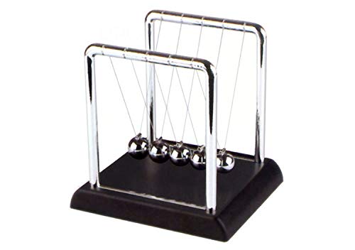 Classic Newtons Cradle Balance Balls with Black Wooden Base Fun Science Physics Learning Desk Toys Fun Gadget Pendulum for Office and Home Decoration - Small