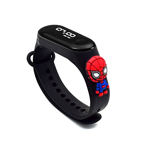 Kids Digital Smart Watch – Waterproof LED Wristband for Boys & Girls, Cartoon Superhero Design – Birthday Gift for Ages 2-12 (Multicolor) (Black Spidarmen)