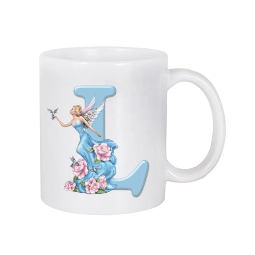 White Mug with letter (L) Coloured Design