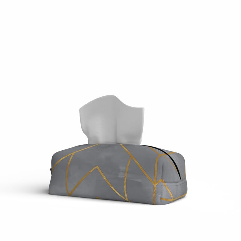ART MOOD HOME Fabric Tissue Box Cover Premium Fabric Tissue Holder With Leather Layer Inside for Home, Office, and Car Durable and Elegant Tissue Dispenser for Standard Tissue Boxes - Golds Grey