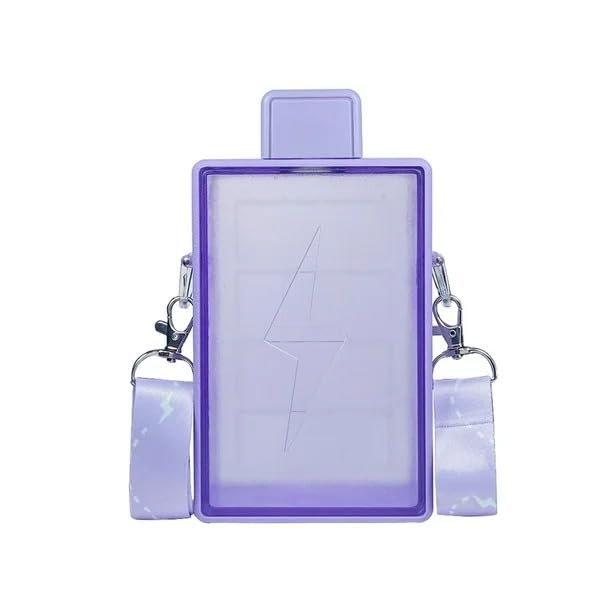 Creative Summer Plastic Cup Flat Water Bottle Travel Flask Portable Travel Mug BPA Free 15 oz Water Bottle for Sports Camping Gym Fitness Outdoor (purple)