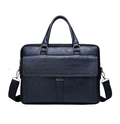 Business Men Briefcase - Leather Handbag & Shoulder - Fits 15.6 Inch Laptop - Adjustable Strap - Black