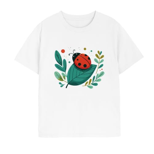 Ladybug Graphic T-Shirt, White, Nature Theme, Casual Style, Unisex Tee (size M)