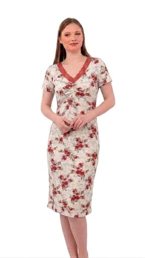 Dabbagh Women's Long Nightgown, Half Sleeve – Soft Printed Fabric, Comfortable Sleep Dress for Relaxing and Sleeping