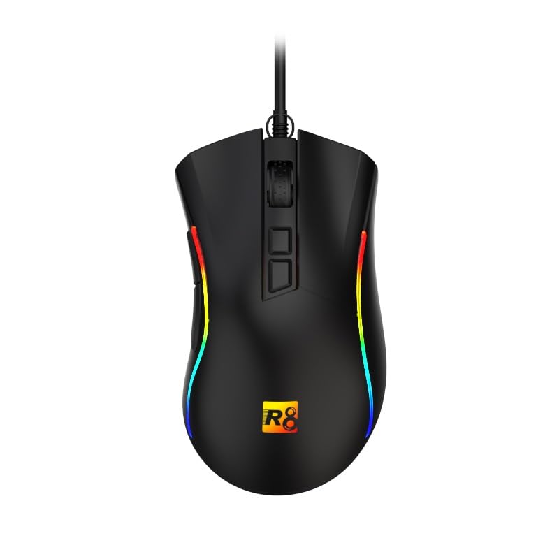 R8 Gaming Mouse USB Wired – 7200DPI Optical / 7 Programable Buttons – RGB Colorful Backlit – Ergonomic Gaming Mice for PC Laptop | Black (G209)