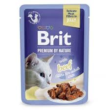 Brit Premium Adult Cat Wet Food Pouches with Beef Steaks in Gravy, 85 g