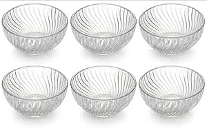 Volura Crystal Glass Bowls Set of 6, Clear, for Rice, Soup, Noodles, Salad, Fruit, Dessert, Small