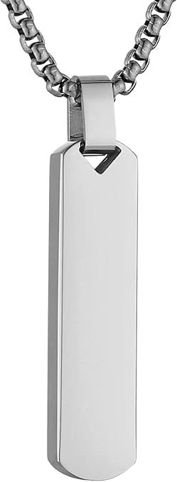 NUBIAA Bar Pendant Necklace for Men High Polished Simple Cool Stainless Steel Vertical Cuboid Bar Necklace Jewelry Gift, Stainless Steel, No Gemstone