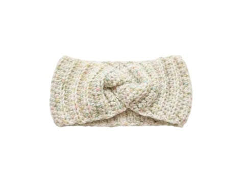 MySouqEg - Store - (1pcs) Handmade Crochet Winter Headband for Women - 25cm Twisted Ear Warmer - Cream with Pastel Speckles - Soft & Chunky Ribbed Knit