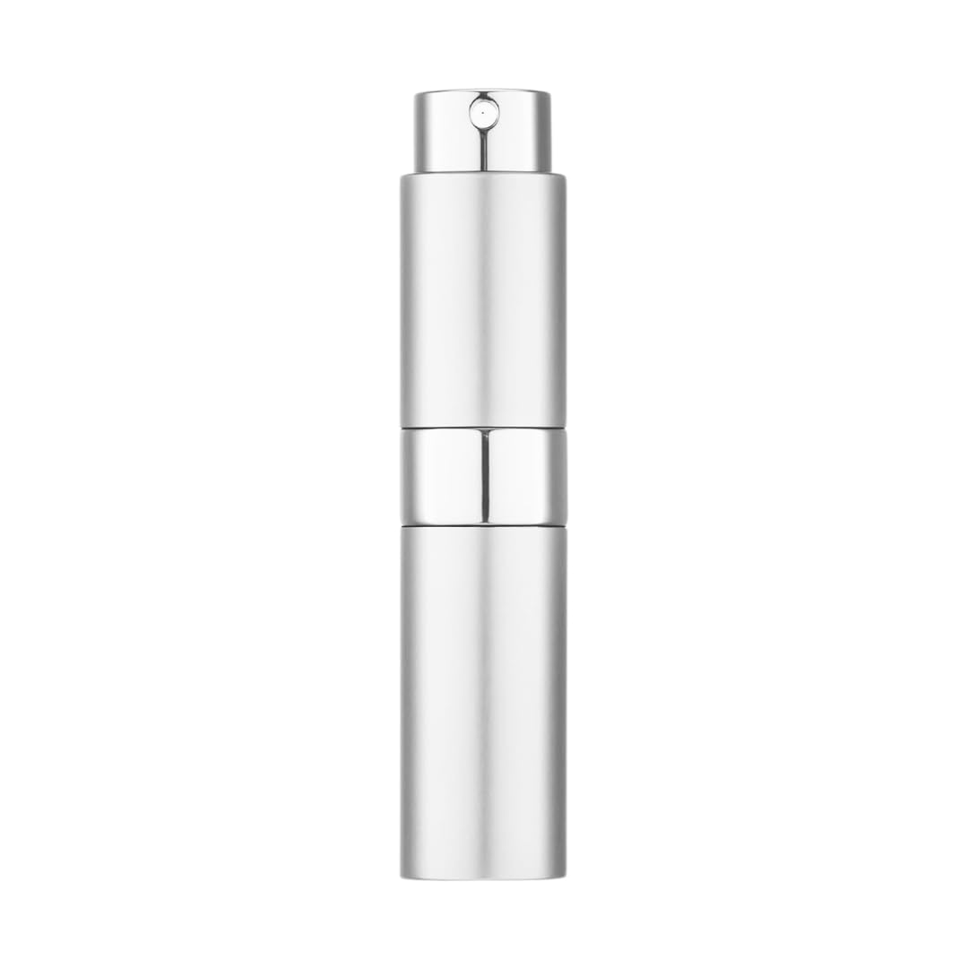 Premium 10ml Portable Mini Refillable Perfume Twist Bottle – Travel-Friendly Spray Atomizer for Perfume, Empty Round Tube Pump Cosmetic Container (Silver)