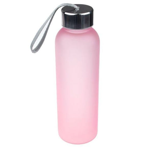 Simple modern ins style fashion exquisite frosted water bottle wide mouth double wall vacuum insulated multi-color leak-proof water bottle with lanyard 500 ml (pink)