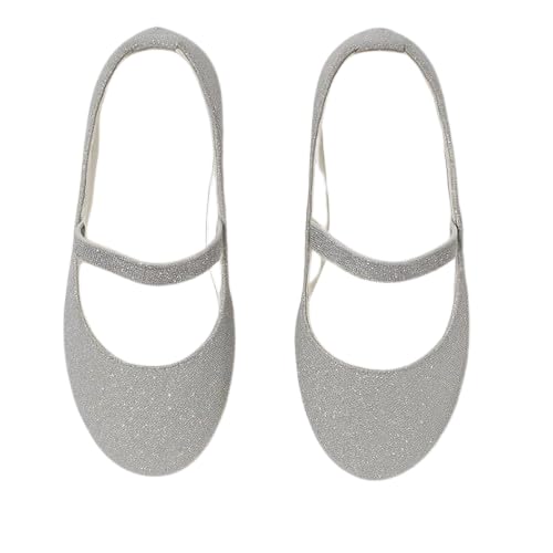 Katee Girls' Glitter Ballet Flats, Pink Sparkle Mary Jane Shoes (Silver, 29)