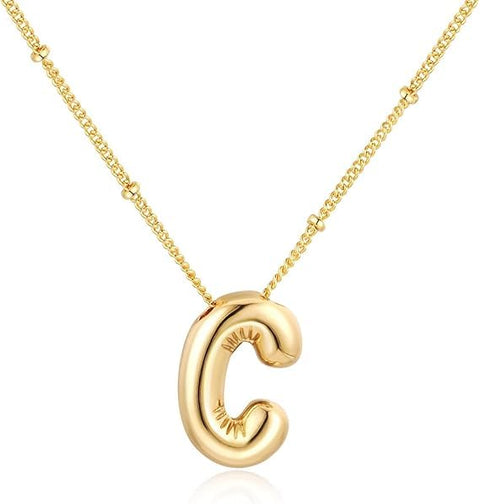 18K Yellow Gold Plated Real Gold Stainless Steel Necklace 26 Letters New Shiny Balloon Big Size A-Z Bubble Initials Wishbone Chain