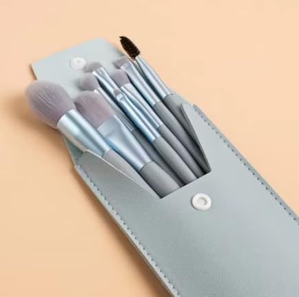 Professional Makeup Brush Set, 8 Pieces, Available in 4 Colors (Purple/Blue/Pink/Green) with Case, Bio Fiber, Thick Metal Tube (Lavender)