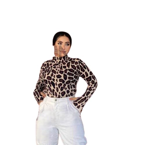 Fancy Leopard Print Turtleneck Blouse for Women | Luxurious and Trendy Design That Will Attract The Eyes | A Stylish and Bold Piece that Complements Your Special Evening & Outdoor Looks