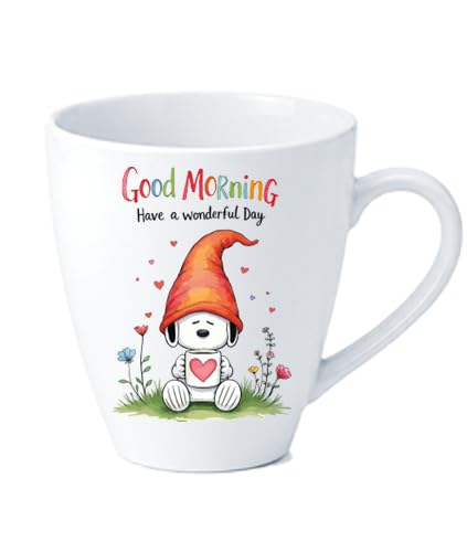 Good Morning Gnome Ceramic Mug, White, 'Have a Wonderful Day' Design, Novelty Coffee Cup 390ml