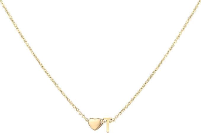 18K Gold Plated Stainless Steel Heart Letter Necklace for Women Girls Dainty Heart Initial Necklace Personalized Gift for Teen Girls