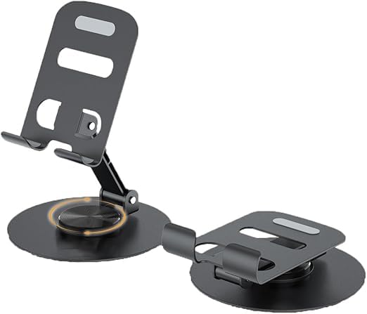 Phone Stand Adjustable 360 Degree Rotating, Foldable Metal Desk Holder With Secure Grip, Portable Universal Phone Holder For Smartphone And Tablet, ZM-0116 (Black)