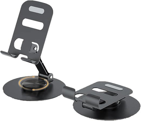 Phone Stand Adjustable 360 Degree Rotating, Foldable Metal Desk Holder With Secure Grip, Portable Universal Phone Holder For Smartphone And Tablet, ZM-0116 (Black)