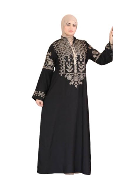 Women's Embroidered French Linen Imported Exit Reception Abaya - Elegant Women Abaya - Size 1 (60-85 kg) and Size 2 (85-120 kg)